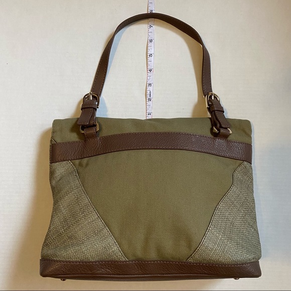 Helen Kaminski  women’s green canvas raffia and leather trimmed fold over purse - Picture 15 of 16